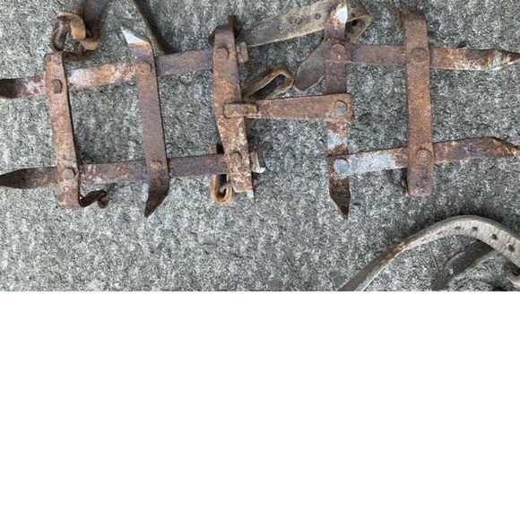 Vintage Pair Of Crampons Military Ice Cleats With Leather Strapping- Militaria - Picture 8 of 15